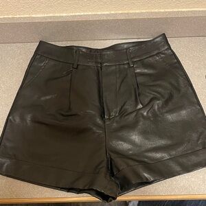 Black Faux Leather Women's Shorts